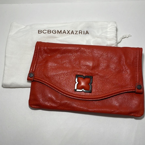 BCBGMaxAzria Red Orange Leather Clutch - Picture 1 of 5
